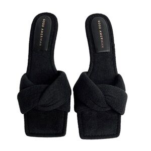 GOOD AMERICAN Black Terry Kickstand Slip On Kitten Heel